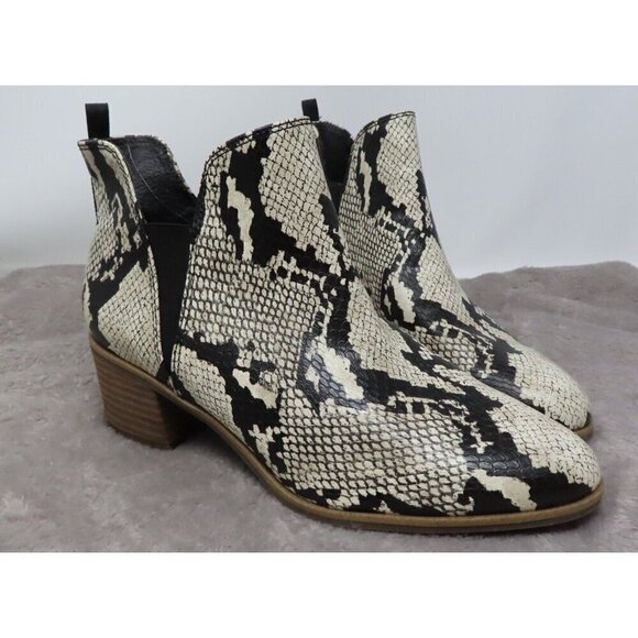 Dr. Scholl's Womens 8 Teammate Faux Leather Snakeskin Print Ankle Pull On Boots - Picture 1 of 11